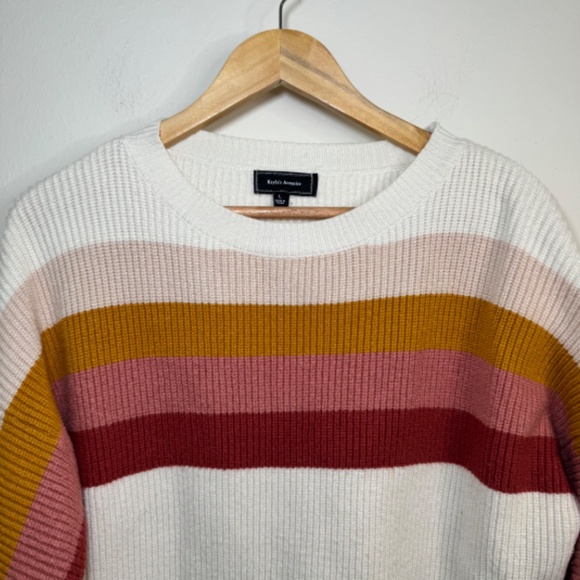 Kayla's Armoire Sweater Women's LG Cream Multi Stripe Retro Crew Neck - Picture 3 of 6